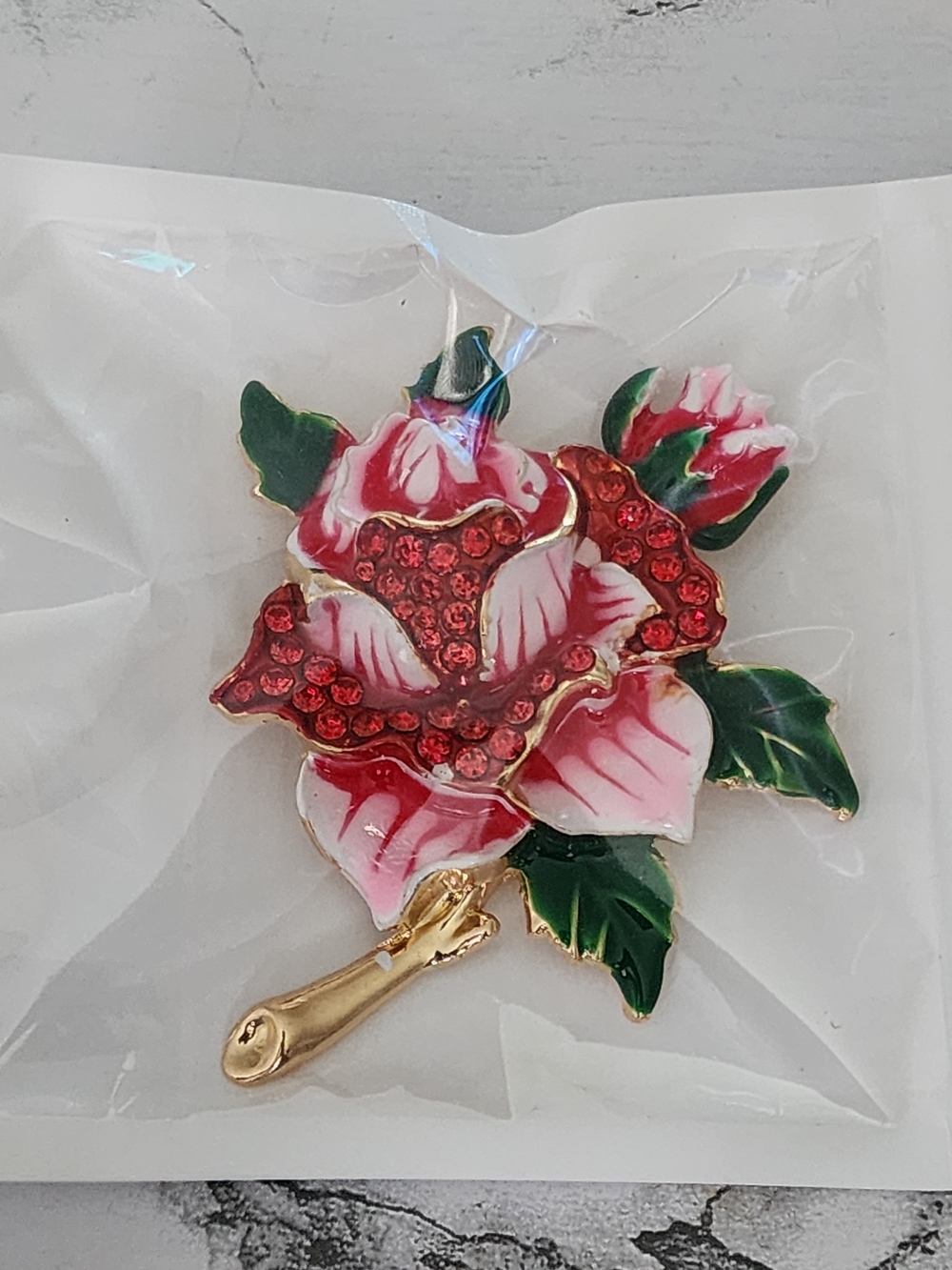 Floral Red and Pink Crystal Brooch - Women Accessories